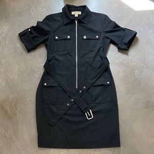 Michael Kors Black Zip-Front Utility Midi Dress